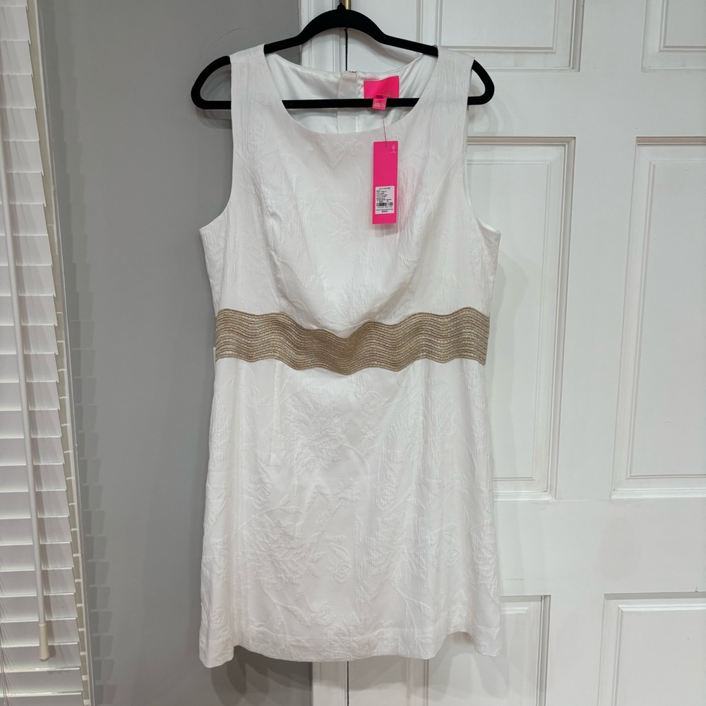 Lilly Pulitzer NWT White Sleeveless Dress with Gold Waistband